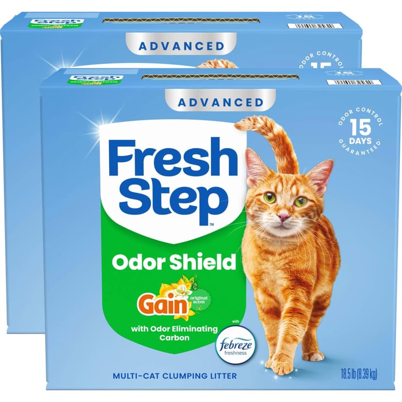Fresh Step Advanced Odor Shield Multi Cat Clumping Litter with Febreze Freshness, Low Dust, Odor Control with Ammonia Block Tech, Compatible in Automatic Litter Boxes, 37 lb. (2 x 18.5 lb.)