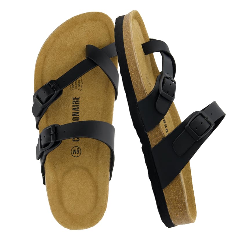 CUSHIONAIRE Luna Sandals for Women, Cork Footbed Womens Sandals for Summer Comfort with Adjustable Straps, Wide Width Available