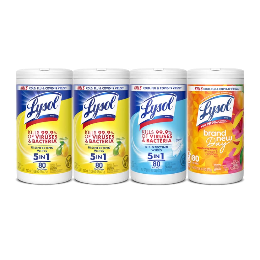 Lysol Disinfecting Wipes, Cleaner, Lemon + Mango + Linen, 80 ct. (4 Pack) | All Purpose Cleaner, Sanitizing, Deodorizing, Apartment Essentials, Back To School Cleaning Supplies, Kitchen & Bathroom Wip