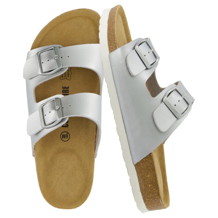 CUSHIONAIRE Lane Cork Footbed Sandals for Women – Comfortable Double Buckle Slip-On with Genuine Suede Footbed & Arch Support Slides for Women Footwear