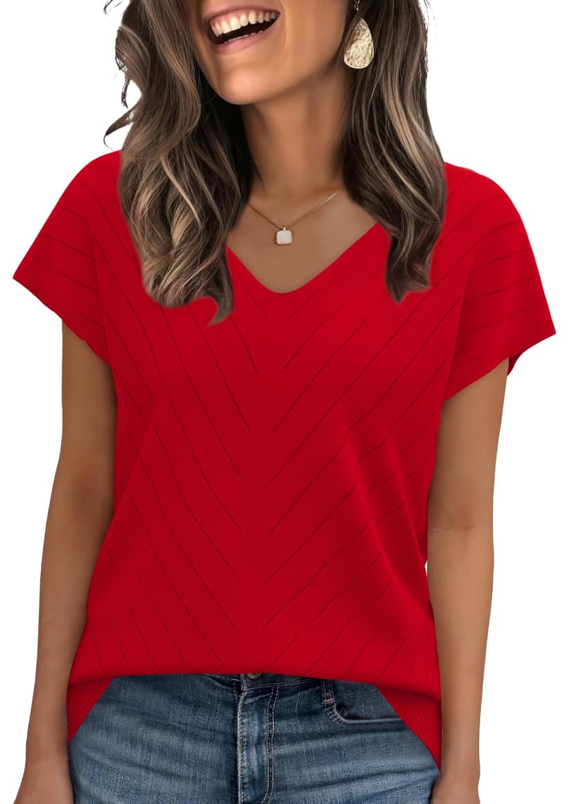 WIHOLL Short Sleeve Sweater for Women V Neck Trendy Summer Tops 2026 Beach Vacation Clothes Travel Business Casual Outfits