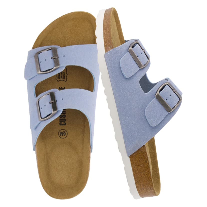 CUSHIONAIRE Lane Cork Footbed Womens Sandals Comfortable Double Buckle Slip On Sandals for Women with Arch Support and Classic Two Strap Design