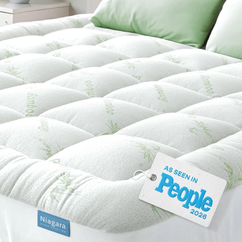 Niagara Sleep Solution Ultra Soft Queen Size Mattress Topper - Rayon Derived from Bamboo Pillow Top Mattress Pad for Back Pain Relief - Naturally Cooling for Hot Sleepers, Green