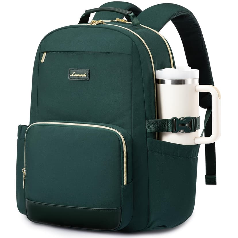 LOVEVOOK Laptop Backpack for Women with Pouch Pocket for Large Capacity Cup,18 Inch Laptop Computer Bag Travel Backpack Purse,Waterproof Work Business Backpack College Teacher Bags,Dark Green