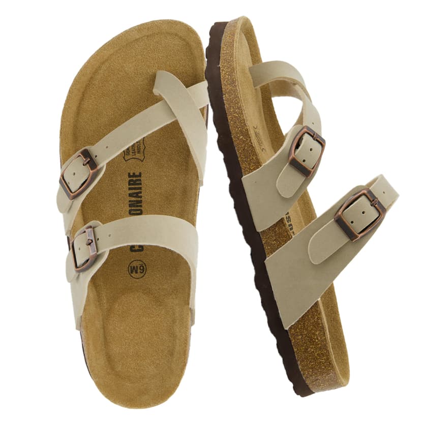 CUSHIONAIRE Luna Sandals for Women, Cork Footbed Womens Sandals for Summer Comfort with Adjustable Straps, Wide Width Available