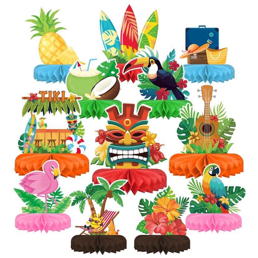 Hawaiian Luau Party Decorations Set: Aloha Theme Table Decoration with Luau Honeycomb Centerpiece for Tiki and Luau Hawaiian Party Supplies