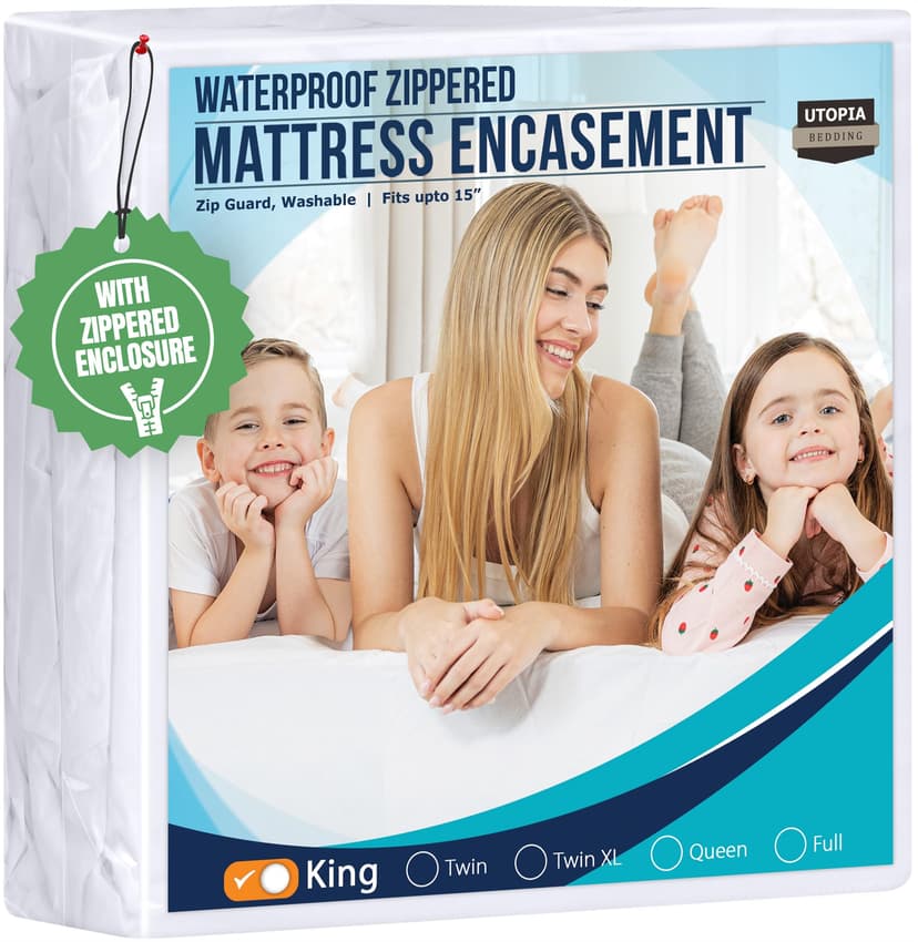 Utopia Bedding King Size Mattress Protector Zippered, 100% Waterproof Bed Bug and Dust Mite Proof Mattress Encasement, Absorbent 6 Sided Mattress Cover