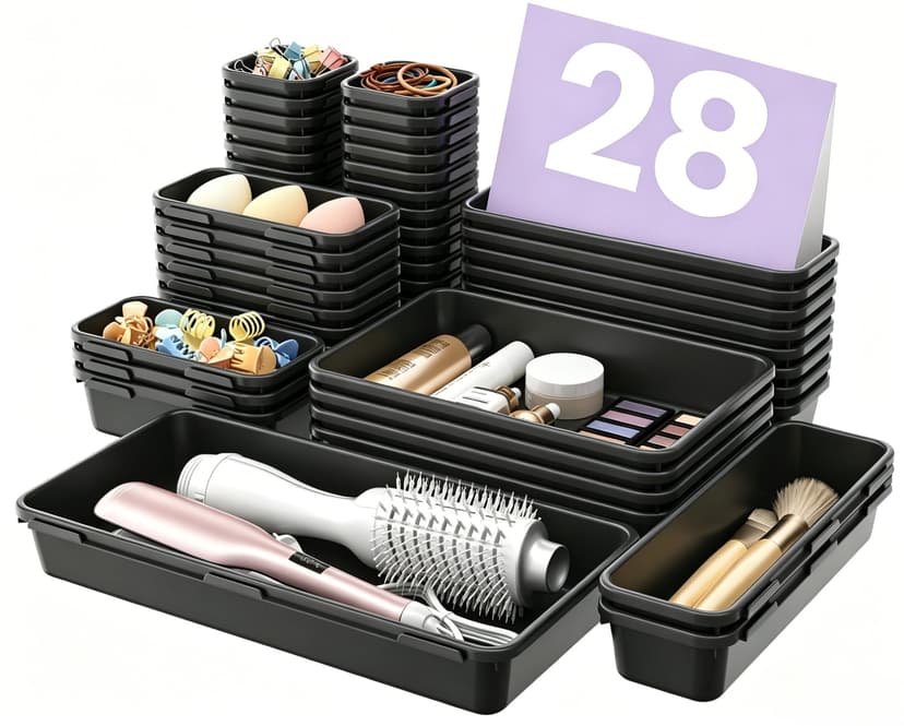 A-LuGei 【Military Grade】 Drawer Organizer,【𝟱𝗦𝗶𝘇𝗲】 Makeup organizer,【Holds 177 Items】 Bathroom Organizers and Storage,Organization and Storage,Desk Drawer Organizer for Vanity【Black】