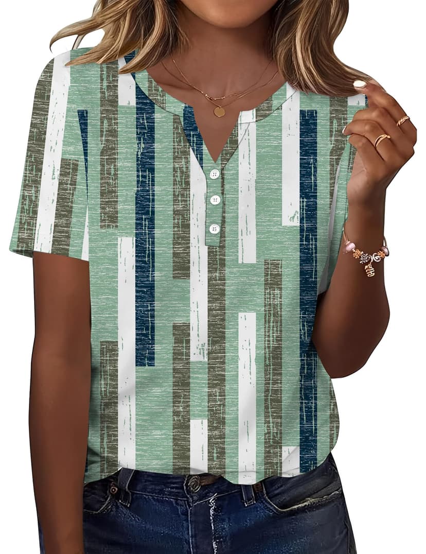 TCOT Women's Tops Dressy Casual Summer Blouses Short Sleeve Button V Neck Spring Tee Shirts