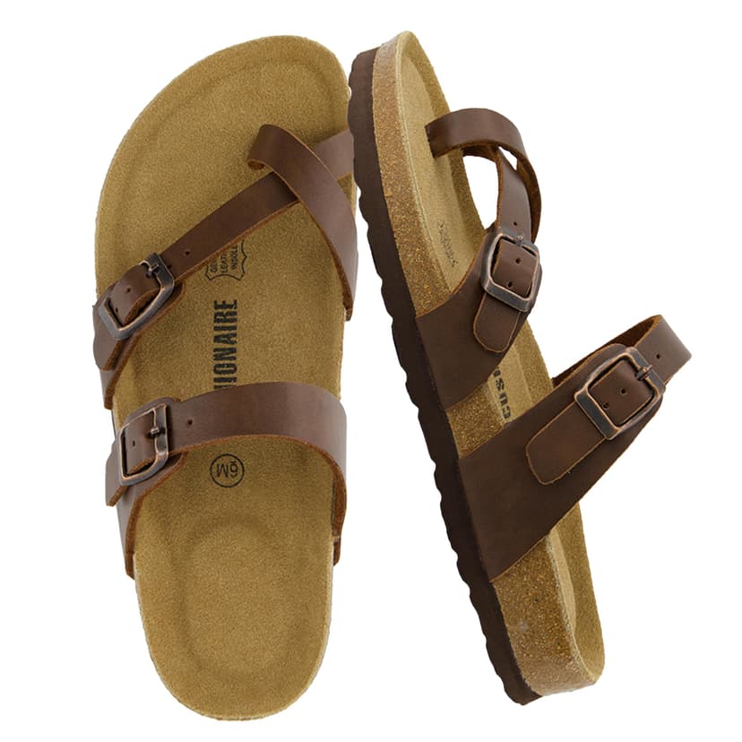 CUSHIONAIRE Luna Sandals for Women, Cork Footbed Womens Sandals for Summer Comfort with Adjustable Straps, Wide Width Available