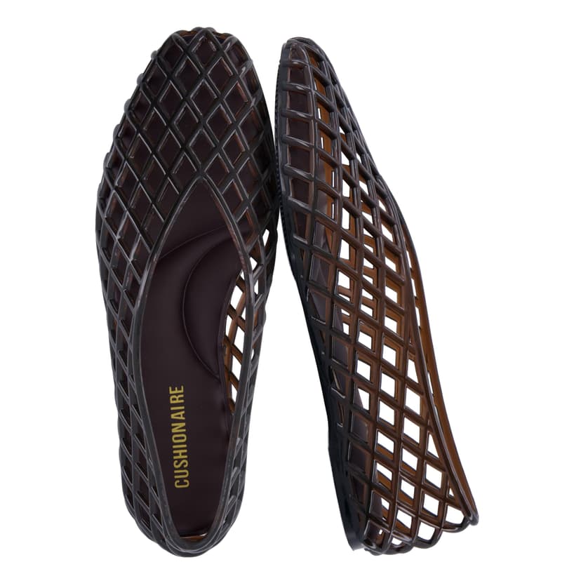 CUSHIONAIRE Siesta Modern Lattice Ballet Flats for Women, Comfortable Slip On Pointed Toe Womens Jelly Shoes