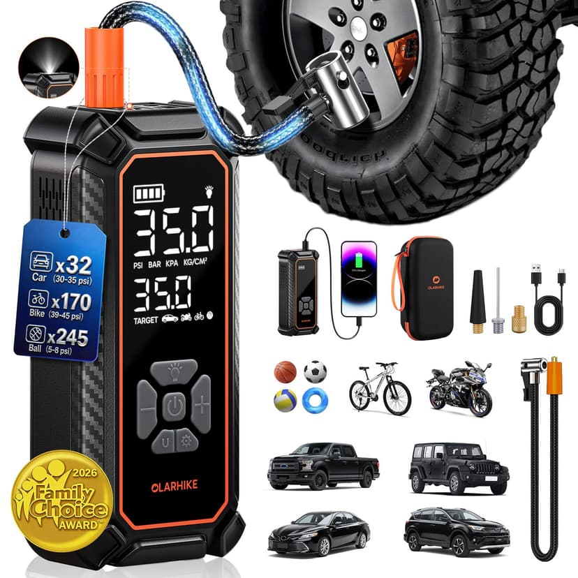 OlarHike Cordless Tire Inflator Portable Air Compressor, 3X Fast Inflation,12000mAh Battery, Air Pump for Car Tires, Pickups, SUVs, Electric Pump with Digital Pressure Gauge/Auto Shuttoff, Gift Ideas