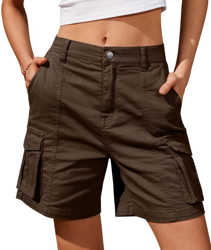 IVIR Bermuda Shorts for Women Cargo Shorts Knee Length 6 Pockets Elastic Waist Long Shorts for Summer Casual