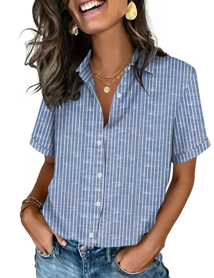 Zeagoo Button Down Shirts for Women Short Sleeve Tops Dressy Casual Blouses | Cute Summer Tops for Women, Spring Clothes, Button Up Collared Shirts, Business Casual Blouses, 2026 Office Work Clothing