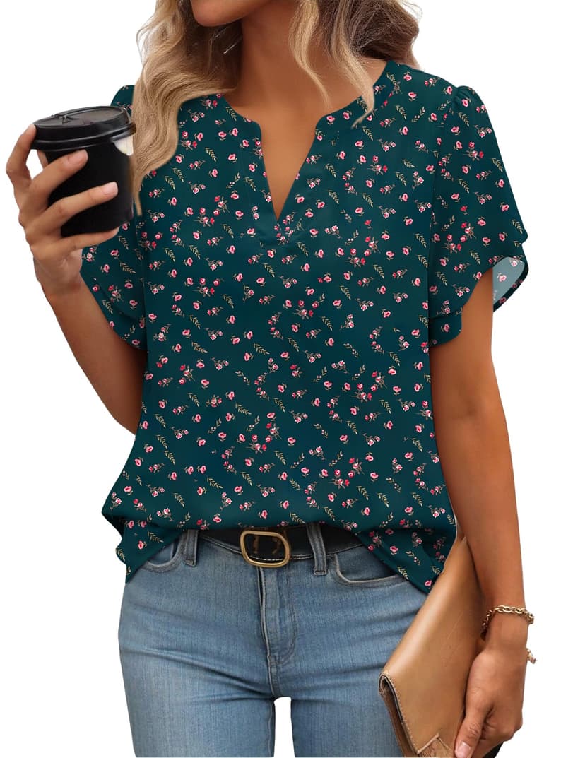 Zeagoo Womens Dressy Casual Shirts Short Sleeve V Neck Work Blouse Business Casual Summer Chiffon Tops