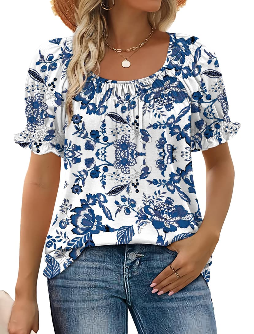 WIHOLL Womens Short Sleeve Square Neck Summer Tops Dressy Casual Blouses Trendy Clothes 2026