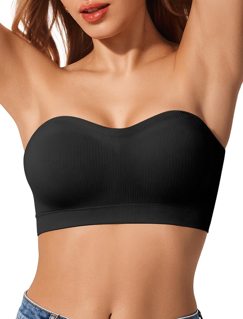 LetsJoli Push Up Strapless Bras for Women Supportive Bandeau Bra Non Slip Wireless No Underwire Padded Tube Bra