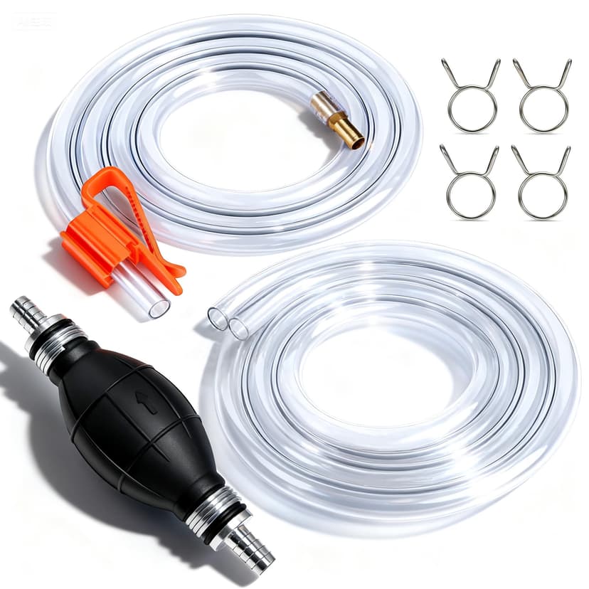 Gasoline Siphon Hose Pump - High-Flow Portable Hand Fuel Transfer Pump for Water, Gasoline, Oil, Petrol, Diesel (2 Premium PVC Hoses)