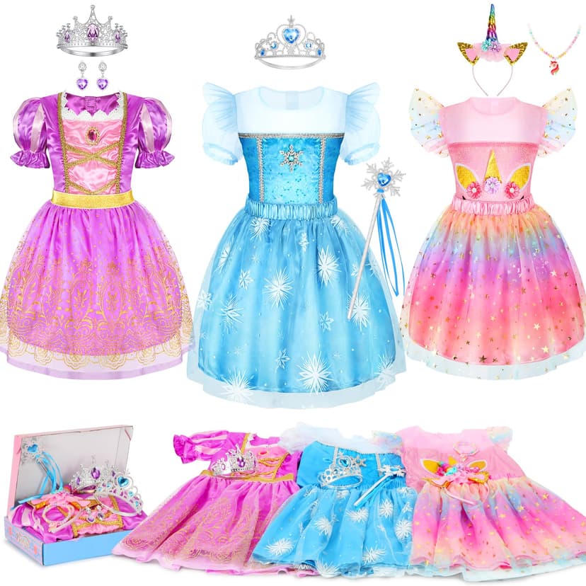 LIMIROLER Princess Dress Up Clothes for Little Girl Role Play Costume Gift Set Princess Dress Up Toys for Toddler Girls
