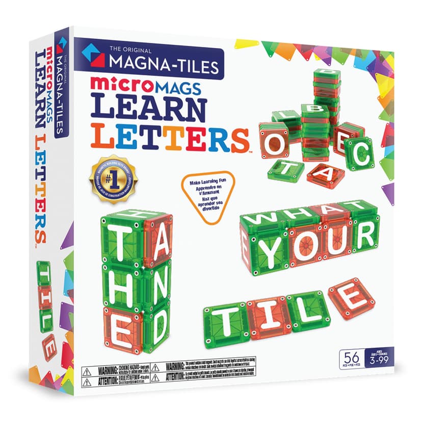 MAGNA-TILES microMAGS Learn Letters 56-Piece Magnetic Construction Set, The Original Magnetic Building Brand