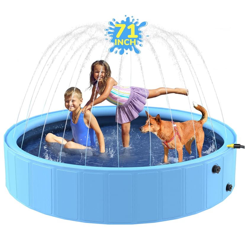 Bilibara 71'' Foldable Dog Pool, Sprinkler Pool for Kids, Non-Slip Dog Swimming Kids Pools, Heavy Duty Dogs Splash Pad Pools for Large Dogs, Hard Plastic Kiddie Pad for Backyard