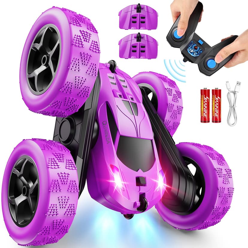 QUNREDA RC Cars, Purple Remote Control Car for Girls, 2.4 GHZ Double Sided RC Stunt Car 360° Rotating Remote Control Crawler with Headlights Car Toys for 6 7 8 9 10 11 12 Girls Birthday Gift