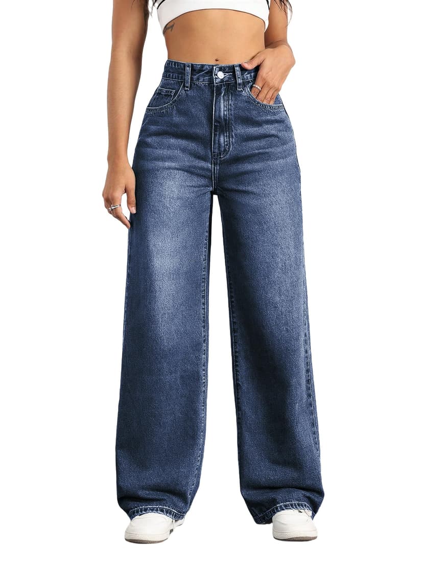 Mars power Straight Leg Jeans for Women,High Waisted Wide Leg Loose Stretchy Boyfriend Denim Pants Baggy Jeans for Women