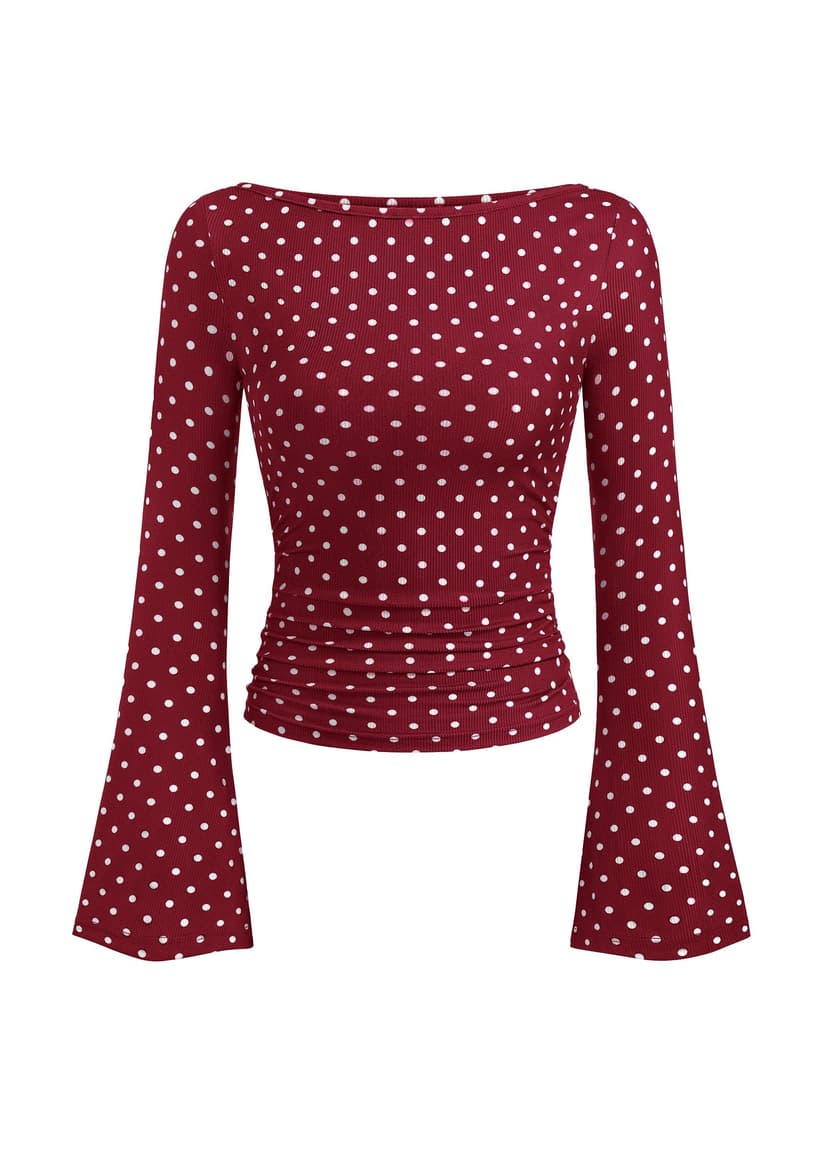 PRETTYGARDEN Womens Bell Long Sleeve Ribbed Knit Tops | Trendy Boat Neck Y2K Cropped Going Out Tops, Ruched Slim Fit Cute Garment Friendly Shirts, Fall Outfits, Fashion Clothing