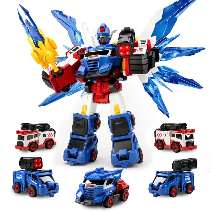 iPlay, iLearn Magnetic Transform Robot Toy w/Wing, 5-in-1 Transforming Car | Kids Educational STEM Building Figure Set, Toddler Assemble Large Robot Toy, Cool Birthday Gift 3 4 5 6 7 8 Year Old Boy Gi
