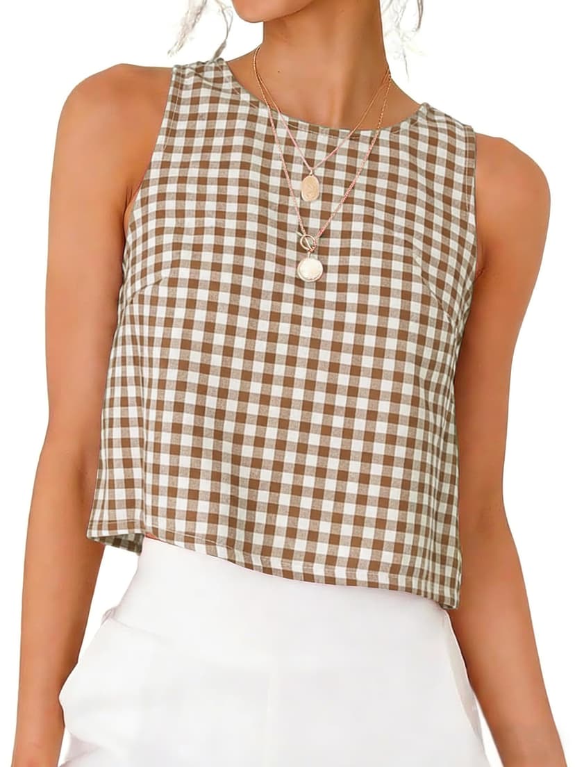 IDEALSANXUN Womens Gingham Crop Tank Tops 2026 Spring Summer Sleeveless Vest Top