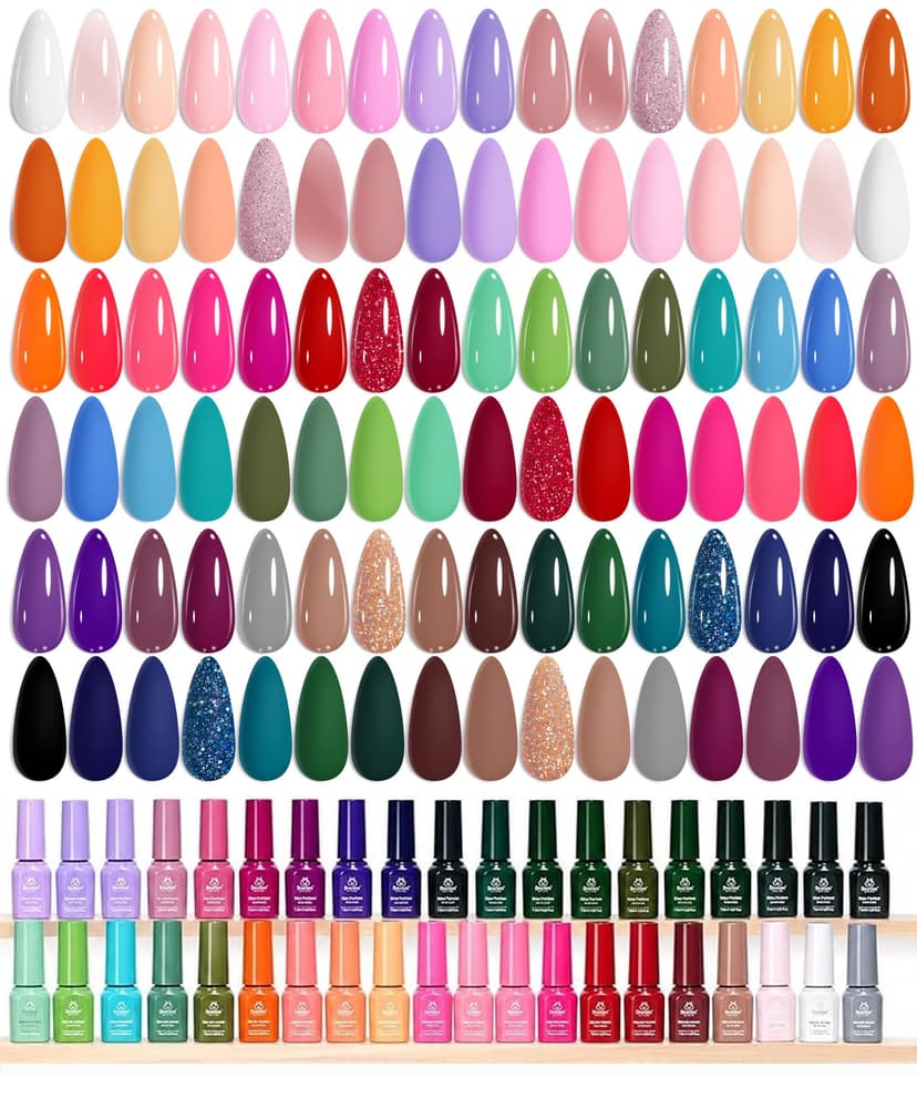 Beetles 48 Colors Gel Nail Polish Set, Orange Brown Red Pink Nude Blue | Gel Polish Kit with Base Top Coat & Nail Art Tools Home DIY UV LED Soak Off Salon Manicure Starter Kit Gift for Women