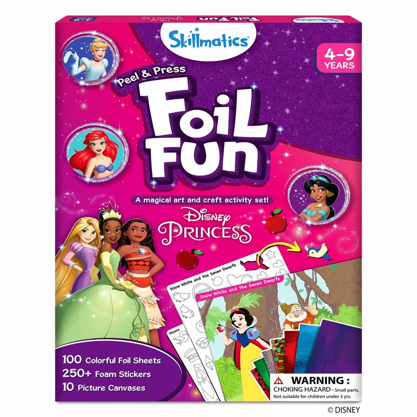Skillmatics Foil Fun - Disney Princess, Mess-Free Art & Craft Kits for Kids, DIY Creative Activity, Travel Toys, Perfect Gifts for Fans of Moana, Cinderella, Ariel, Jasmine, Ages 4, 5, 6, 7, 8, 9