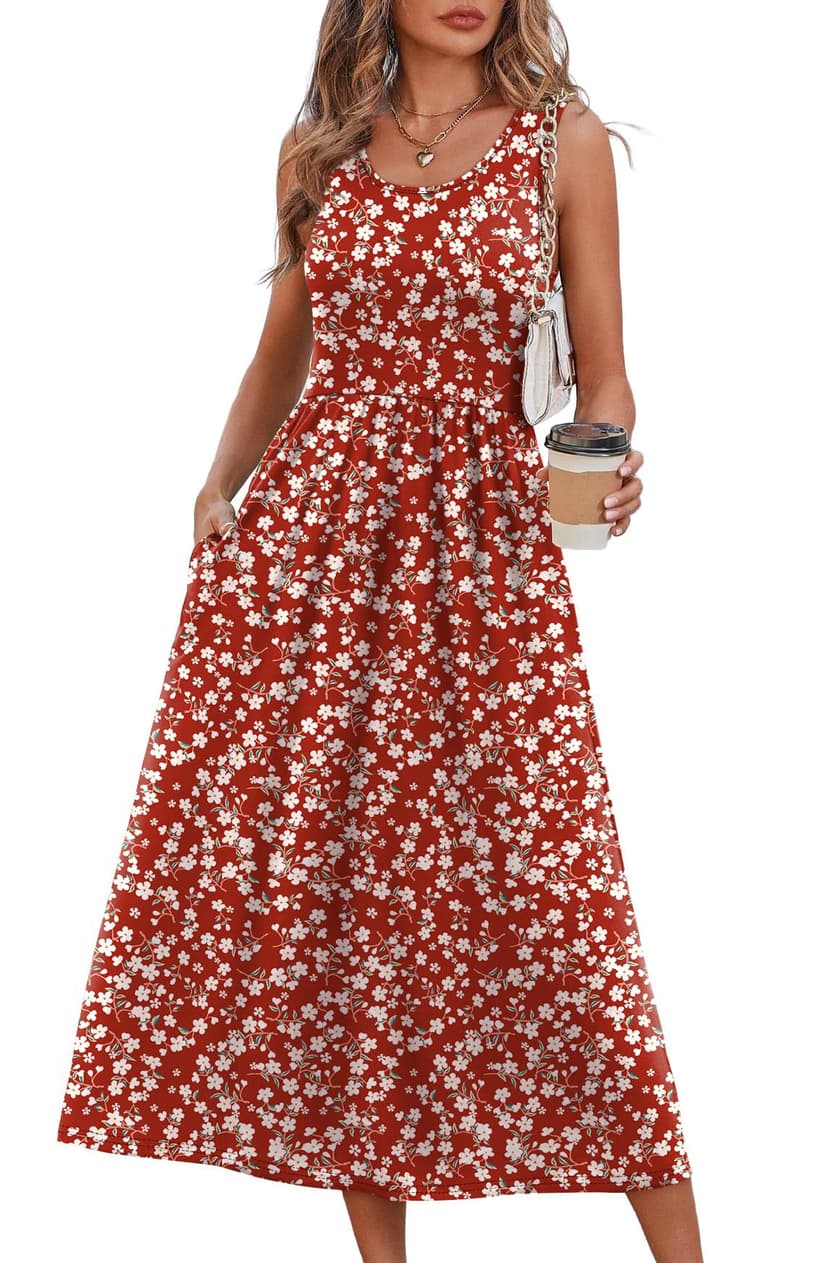 WIHOLL Summer Dresses for Women Flowy Casual Midi Dress Beach Vacation Sundresses with Pockets