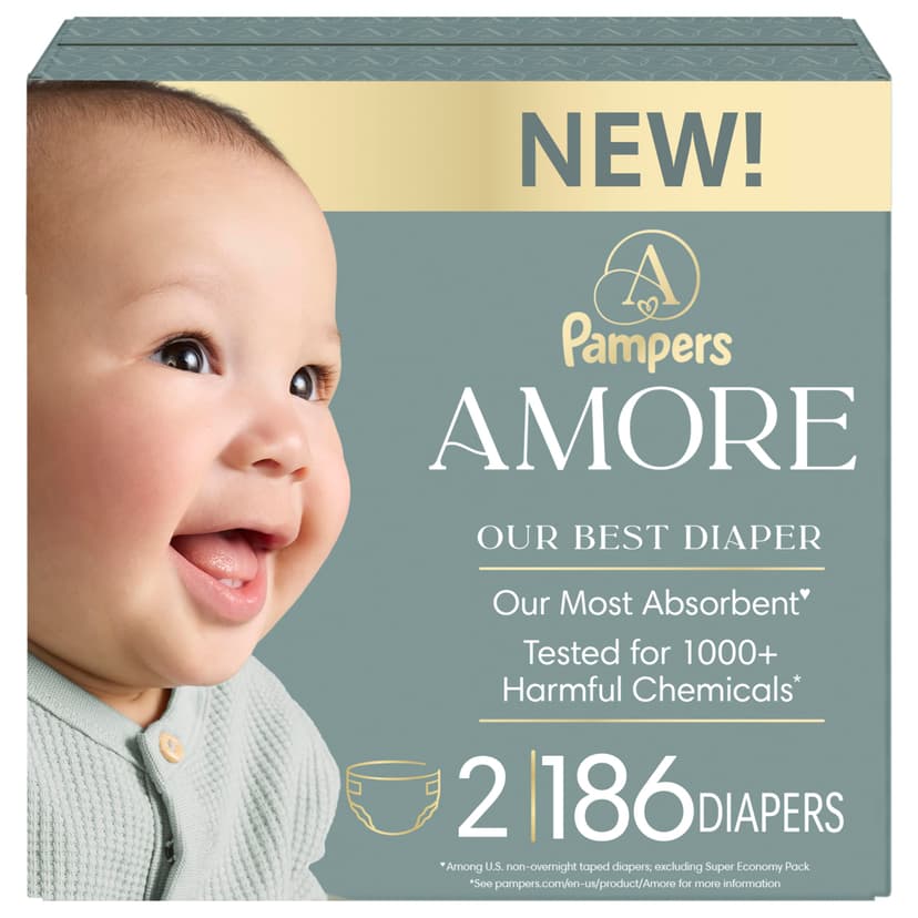 NEW Pampers Amore Diapers, Size 2, lbs (10-22 lbs), 186 Count