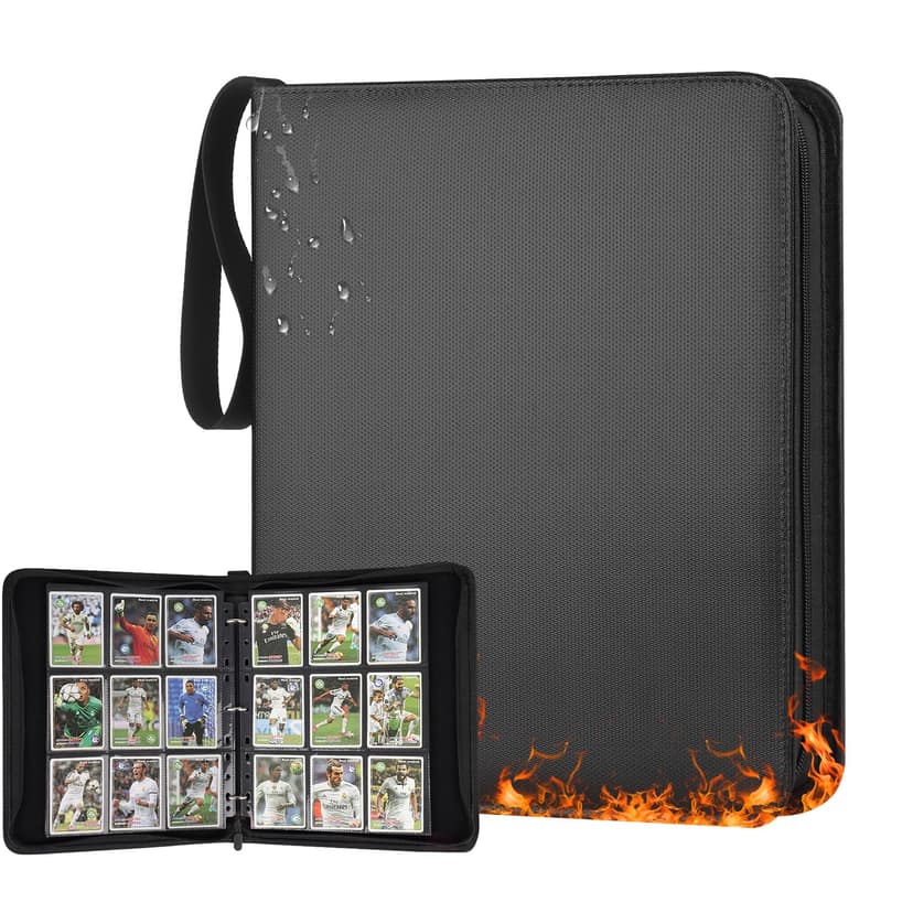 GERMUN Fireproof 3 Ring 9 Pocket Zipper Card Binder, 720 Double Sided Standard PU Trading Card Album Folder for TCG & Sports Cards, Not Fit Top Loaders (Black)