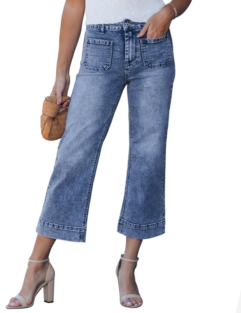 luvamia Wide Leg Jeans for Women Trendy High Waisted Flare Jeans Cropped Denim Pants Stretchy Baggy with Patch Pockets