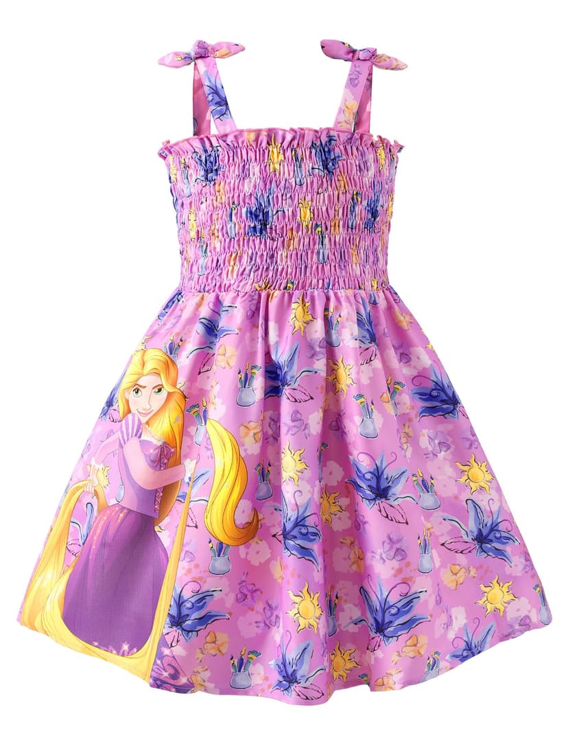 Disney Princess Frozen Elsa Minnie Stitch Toddler Girl Dress Bow Tie Straps Smocked Summer Outfit Birthday Party Clothes 2-9Y