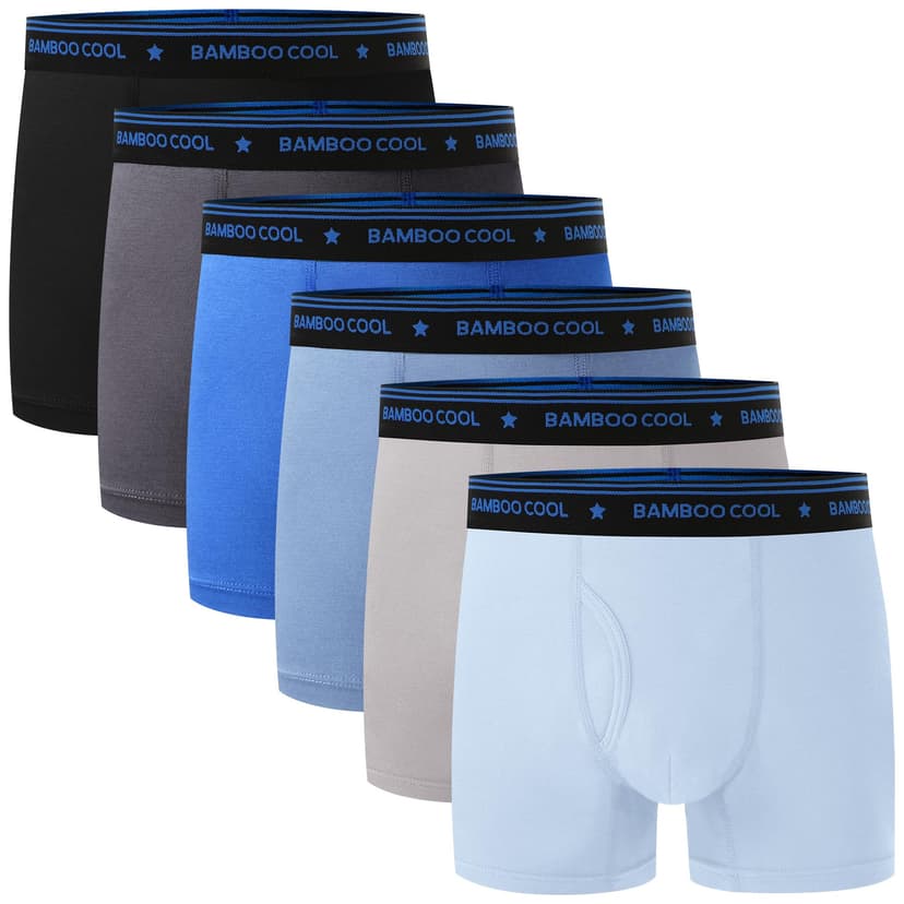 BAMBOO COOL Ultra Breathable Boys' Underwear Soft Boxer Briefs 6-Pack | Bamboo Viscose,Moisture Wicking,Tag-Free,Elastic Waistband,No Ride Up,with Fly Pouch,Daily,School,Outdoor Activities
