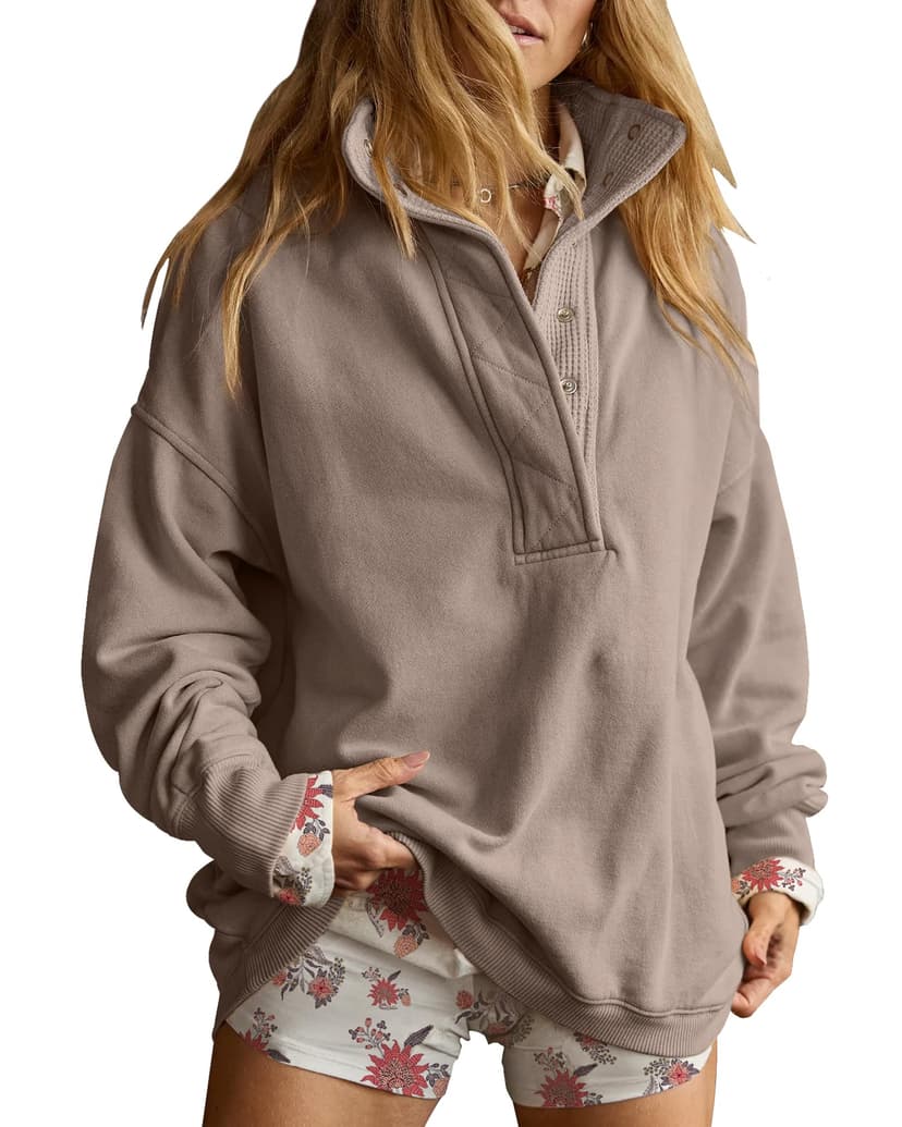 Gacaky Sweatshirt for Women Oversized Henley Neck Pullover Top Fall Outfits | Oversized Silhouette, Quilted Placket Detail, Henley Sweatshirt, Comfort Soft Sweaters, Fall Winter Fashion Outfits Clothe