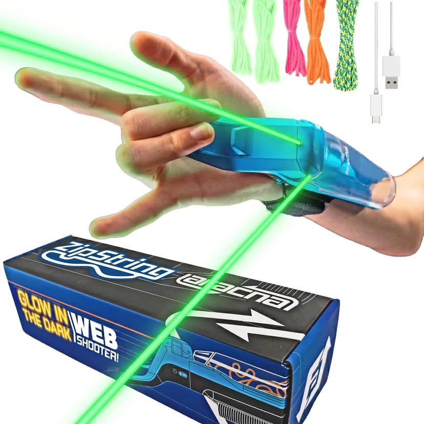 ZipString Aracna Glow-in-the-Dark Webshooter – Superhero String Launcher Toy for Kids, Teens & Adults – Patented, Reloading, Durable & Viral Web Shooting Action Toy for Endless Tricks & Epic Battles