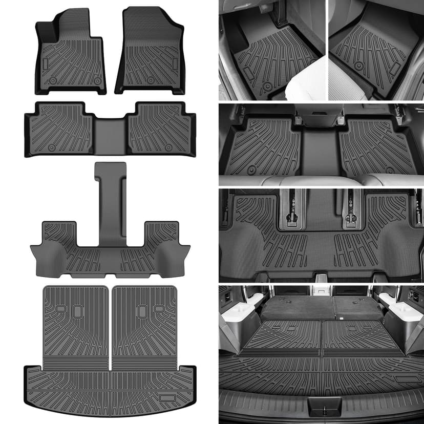 Santa Fe Floor Mats - Car Mats for Hyundai Santa Fe 2024-2026 (Only Fit Gas), All Weather Full Set Cargo Liner with Backrest Mat for Santa Fe Accessories, Heavy Duty Waterproof, Black