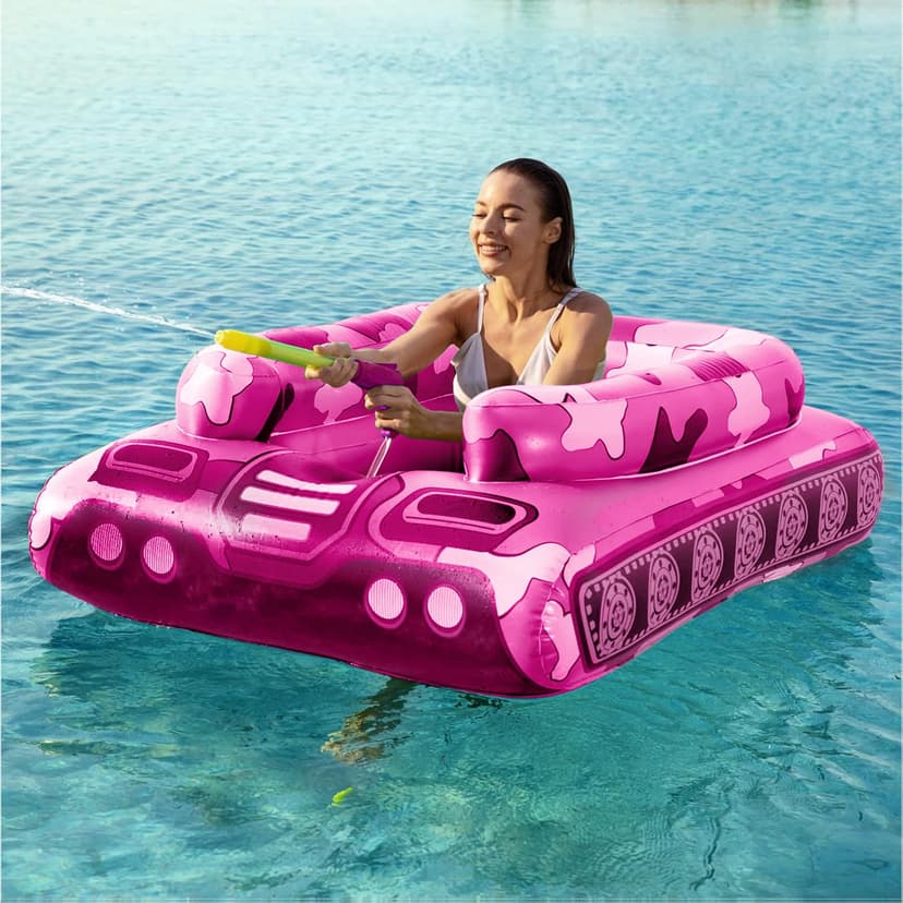Tank Pool Floats Kids Adults - Jasonwell Inflatable Pool Floaties Swimming Pool Tank with Water Cannon Gun Swim Floaty Rafts Lake Beach Party Pool Toys for Boys Girls Toddlers Kids Adults (Rose, L)