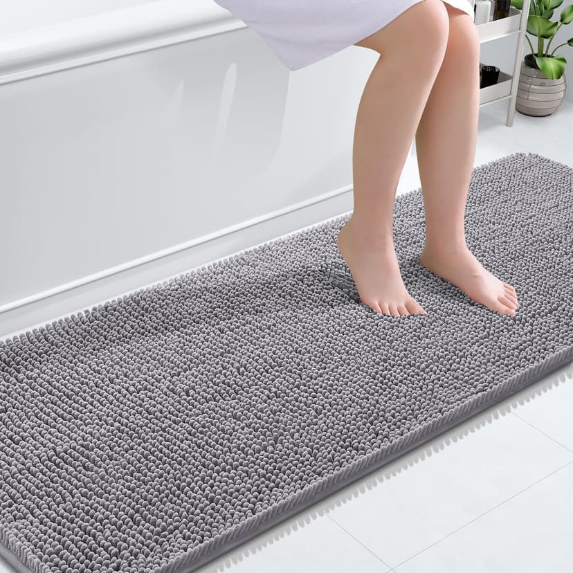 OLANLY Bathroom Runner Rugs 70x24, Extra Soft Absorbent Chenille Bath Rugs, Rubber Backing Quick Dry, Machine Washable Long Bath Mats for Bathroom Floor, Tub and Shower, Home Decor Accessories, Grey