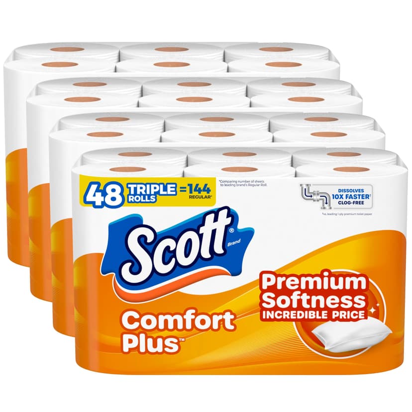 Scott ComfortPlus Toilet Paper, 48 Triple Rolls, 231 Sheets per Roll, Septic-Safe, 1-Ply Toilet Tissue