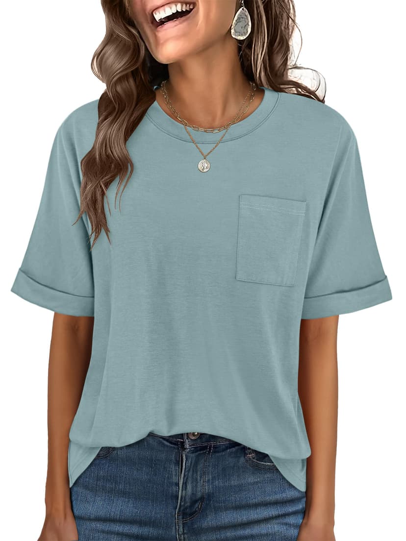 ANRABESS Womens Tops Short Sleeve Oversized T Shirts | Basic Tee with Chest Pocket,Summer Loose Fitting Tshirts,Business Casual Work Outfits,Travel Daily Wear,ALL-Seasons Clothes