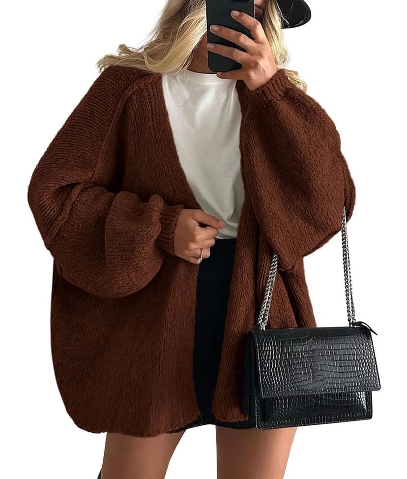 PRETTYGARDEN Womens Open Front Oversized Cardigan Sweaters | Soft Chunky Knit, Baggy Loose Fit, Long Lantern Sleeve Lightweight Sweater, Casual Daily Going Out, Fall Winter Outfits