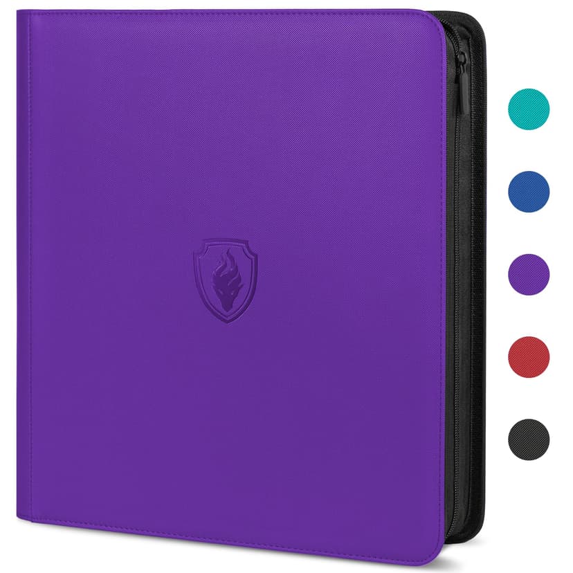 Premium Zip Card Binder 12 Pocket, Fabmaker 912 Pockets Trading Card Binder, PU Zipper Card Collection Album, Sturdy Side-Loading Card Book Holder for Game & Sports Cards, Purple