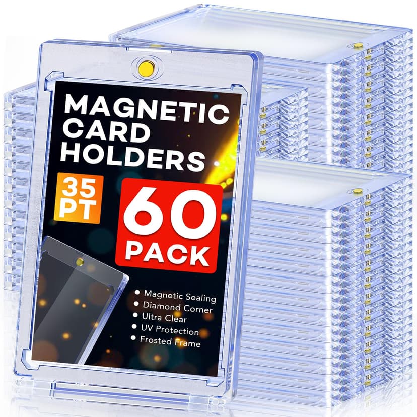 60ct Magnetic Card Holders, 35pt One Touch Card Holder, U-V Protection Hard Plastic Case for Trading Cards, Display Case for Sports, Baseball, Football, Game Cards