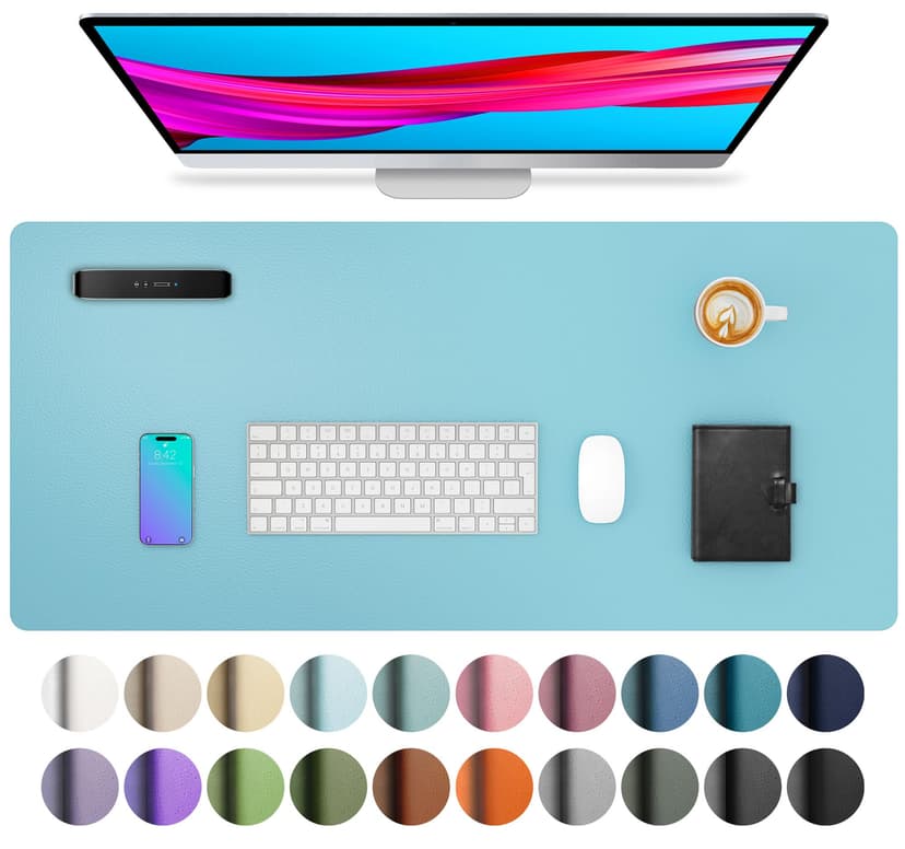 Aothia Large PU Leather Desk Pad Protector – Non-Slip Mouse Pad & Writing Mat for Office/Home, Waterproof, Easy to Clean(23.6" x 13.7", Blue Topaz)