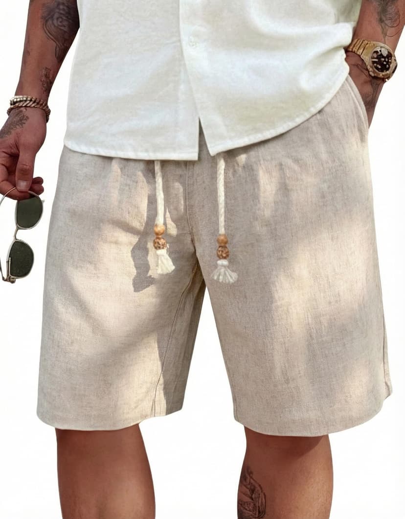 COOFANDY Men's Linen Shorts Casual 9"/ 7" Elastic Waist Drawstring Summer Beach Shorts